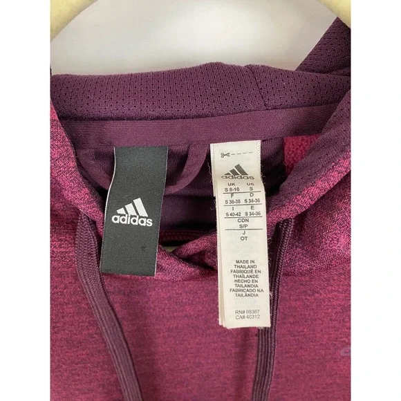 Adidas Hoodie Pullover Womens‎ Small Burgundy Heathered Fleece Thumbhole Sporty - Picture 7 of 12